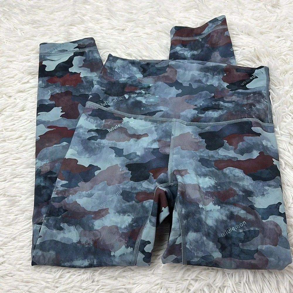 Lululemon Wunder Train High-Rise Crop 23" Heritage Camo Wash Mineral Blue Multi